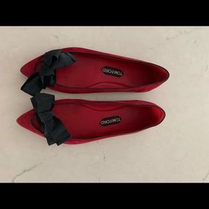 Tom Ford velvety suede grosgrain bow flats